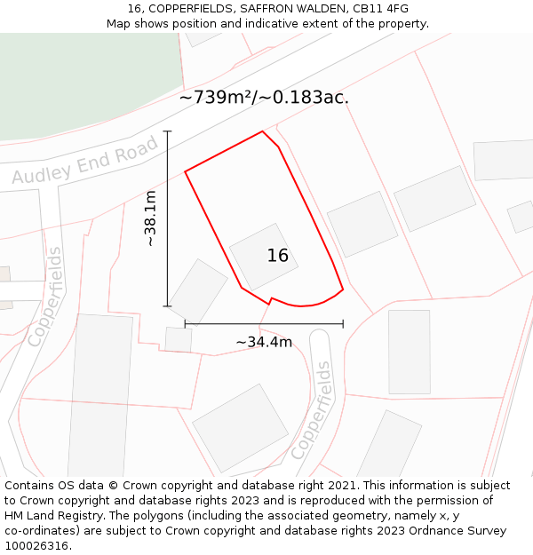 16, COPPERFIELDS, SAFFRON WALDEN, CB11 4FG: Plot and title map