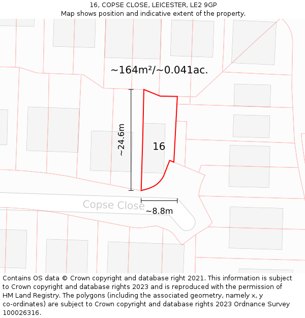 16, COPSE CLOSE, LEICESTER, LE2 9GP: Plot and title map