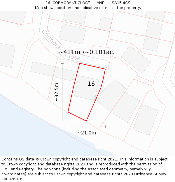 16, CORMORANT CLOSE, LLANELLI, SA15 4SS: Plot and title map