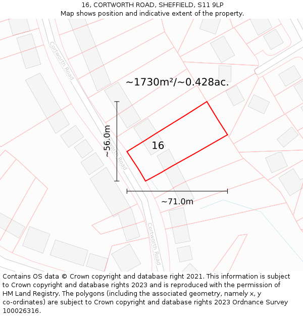 16, CORTWORTH ROAD, SHEFFIELD, S11 9LP: Plot and title map