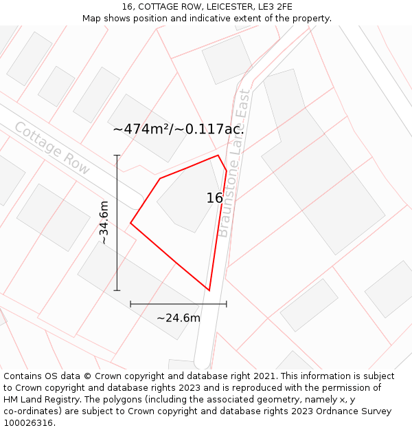 16, COTTAGE ROW, LEICESTER, LE3 2FE: Plot and title map
