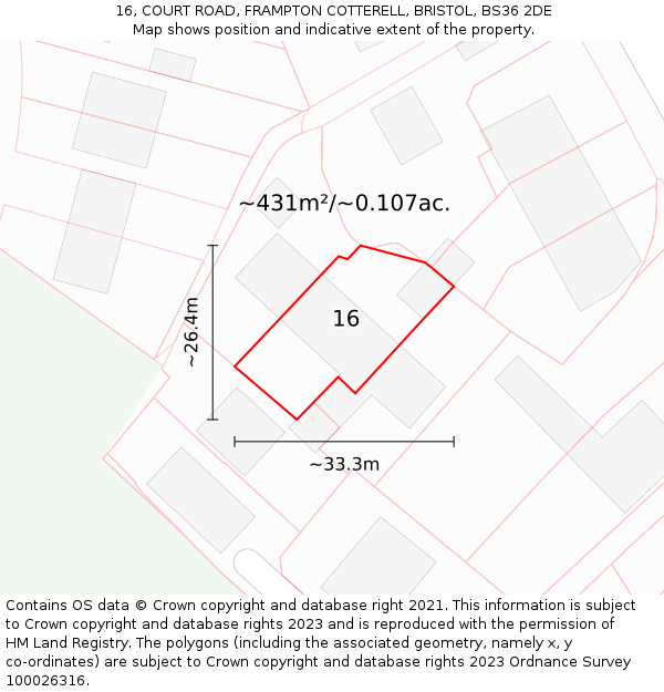 16, COURT ROAD, FRAMPTON COTTERELL, BRISTOL, BS36 2DE: Plot and title map