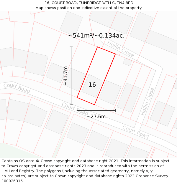 16, COURT ROAD, TUNBRIDGE WELLS, TN4 8ED: Plot and title map