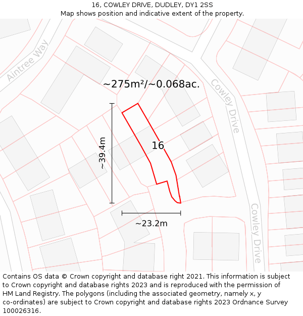 16, COWLEY DRIVE, DUDLEY, DY1 2SS: Plot and title map