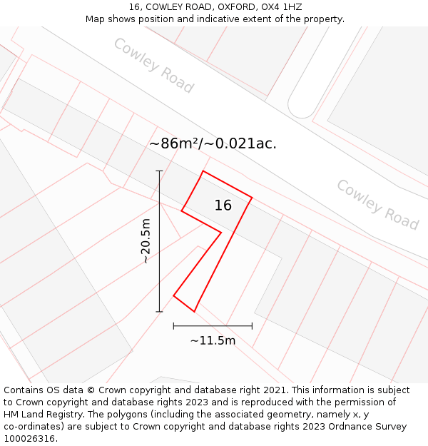16, COWLEY ROAD, OXFORD, OX4 1HZ: Plot and title map