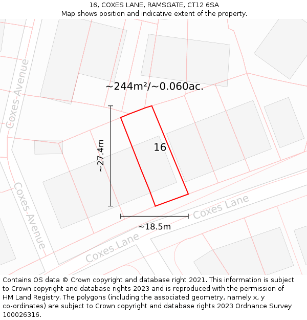 16, COXES LANE, RAMSGATE, CT12 6SA: Plot and title map