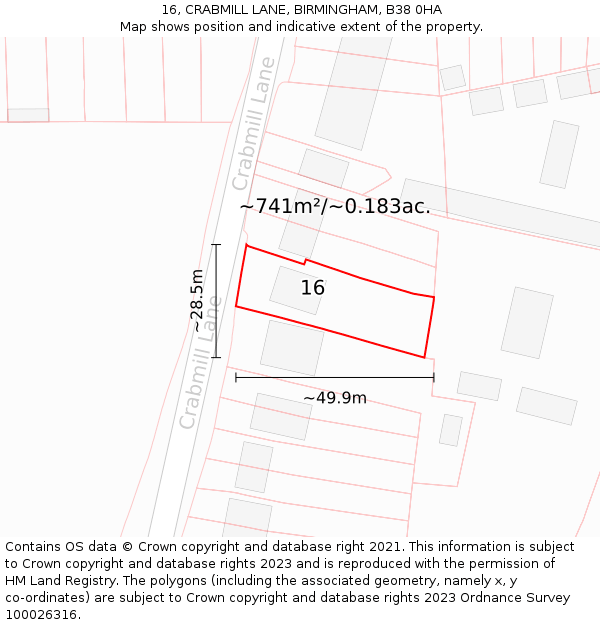 16, CRABMILL LANE, BIRMINGHAM, B38 0HA: Plot and title map