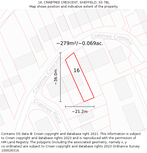 16, CRABTREE CRESCENT, SHEFFIELD, S5 7BL: Plot and title map