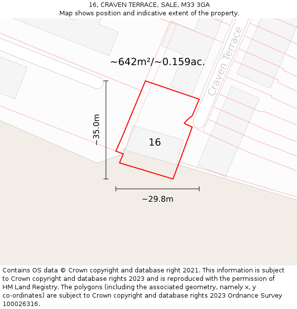 16, CRAVEN TERRACE, SALE, M33 3GA: Plot and title map