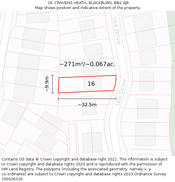 16, CRAVENS HEATH, BLACKBURN, BB2 4JB: Plot and title map