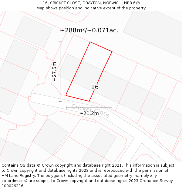 16, CRICKET CLOSE, DRAYTON, NORWICH, NR8 6YA: Plot and title map