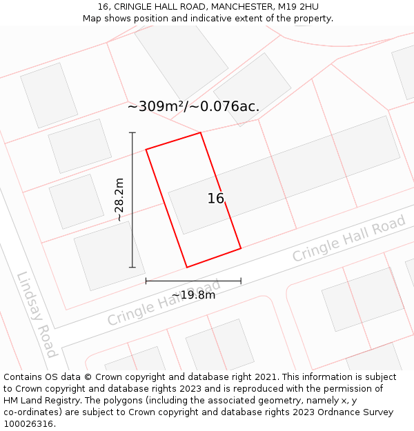 16, CRINGLE HALL ROAD, MANCHESTER, M19 2HU: Plot and title map