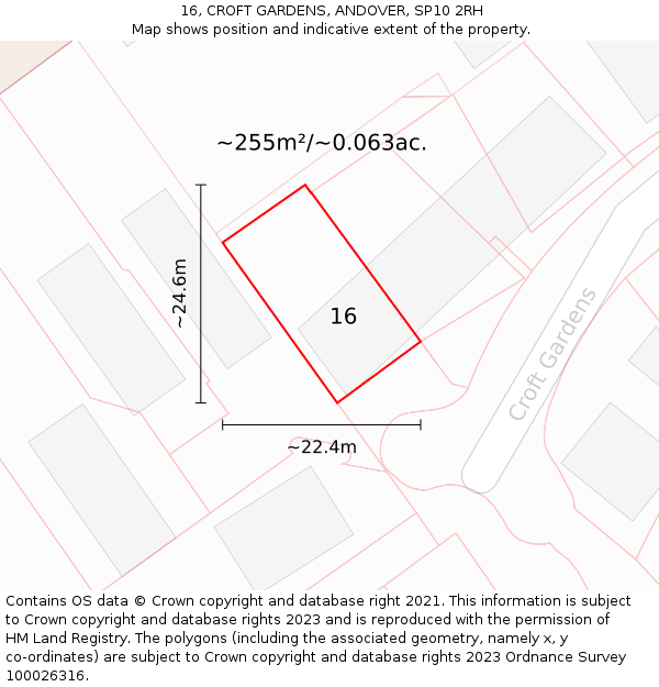 16, CROFT GARDENS, ANDOVER, SP10 2RH: Plot and title map