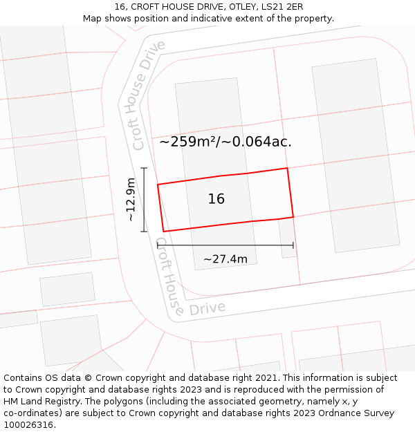 16, CROFT HOUSE DRIVE, OTLEY, LS21 2ER: Plot and title map