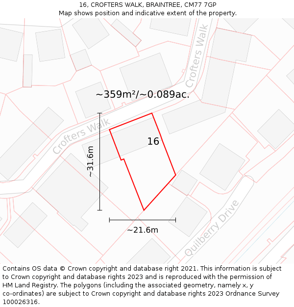 16, CROFTERS WALK, BRAINTREE, CM77 7GP: Plot and title map