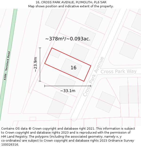 16, CROSS PARK AVENUE, PLYMOUTH, PL6 5AR: Plot and title map