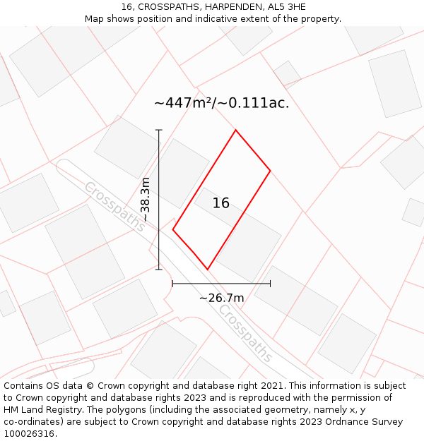 16, CROSSPATHS, HARPENDEN, AL5 3HE: Plot and title map