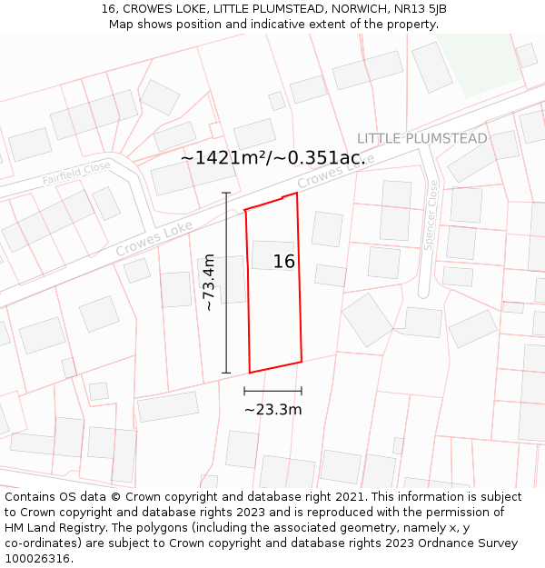 16, CROWES LOKE, LITTLE PLUMSTEAD, NORWICH, NR13 5JB: Plot and title map