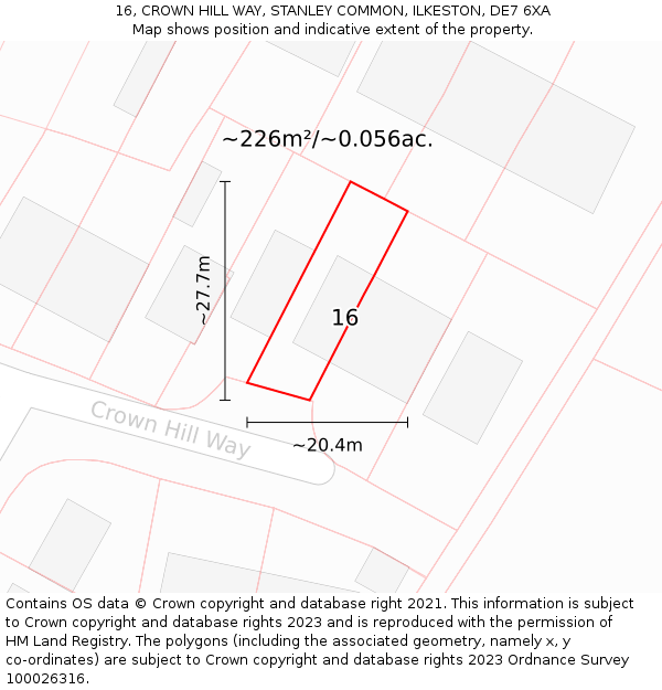 16, CROWN HILL WAY, STANLEY COMMON, ILKESTON, DE7 6XA: Plot and title map