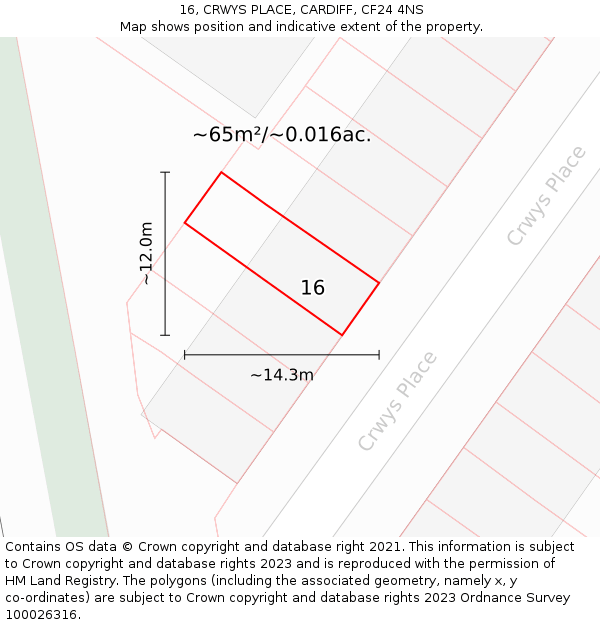 16, CRWYS PLACE, CARDIFF, CF24 4NS: Plot and title map