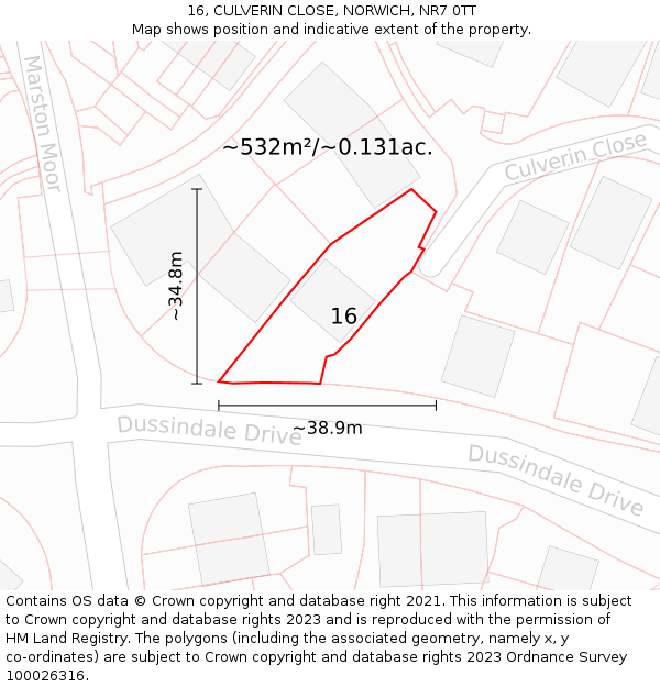 16, CULVERIN CLOSE, NORWICH, NR7 0TT: Plot and title map