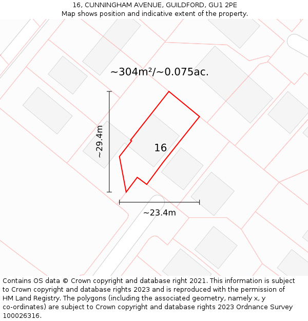 16, CUNNINGHAM AVENUE, GUILDFORD, GU1 2PE: Plot and title map