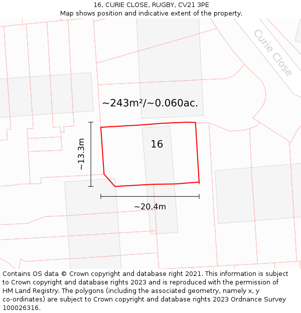 16, CURIE CLOSE, RUGBY, CV21 3PE: Plot and title map