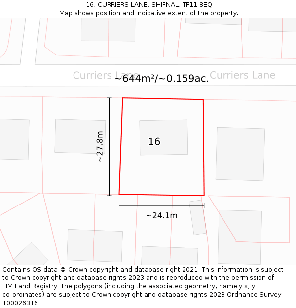 16, CURRIERS LANE, SHIFNAL, TF11 8EQ: Plot and title map