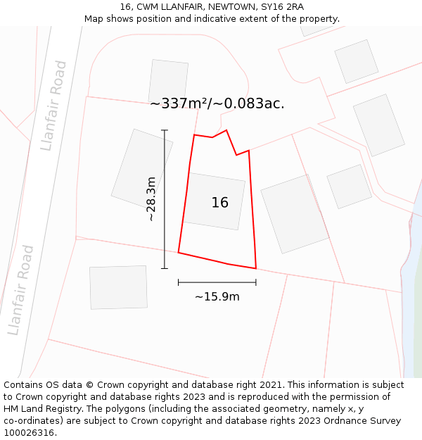 16, CWM LLANFAIR, NEWTOWN, SY16 2RA: Plot and title map