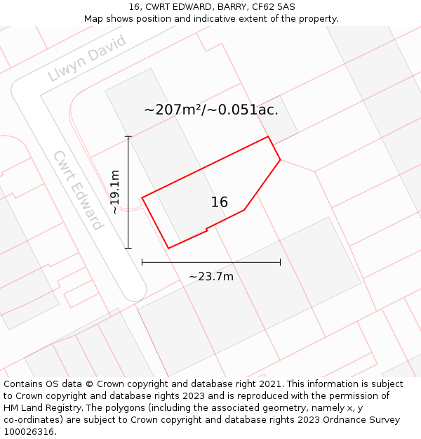 16, CWRT EDWARD, BARRY, CF62 5AS: Plot and title map