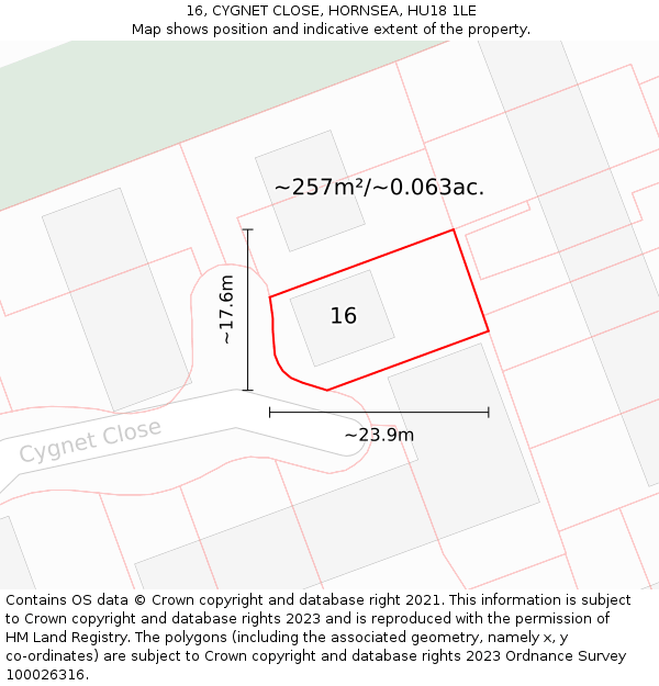 16, CYGNET CLOSE, HORNSEA, HU18 1LE: Plot and title map