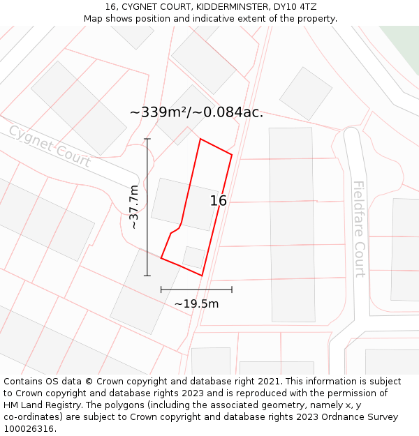 16, CYGNET COURT, KIDDERMINSTER, DY10 4TZ: Plot and title map