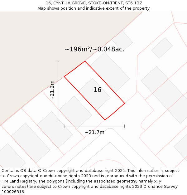 16, CYNTHIA GROVE, STOKE-ON-TRENT, ST6 1BZ: Plot and title map