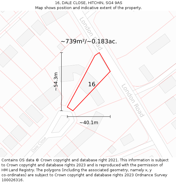 16, DALE CLOSE, HITCHIN, SG4 9AS: Plot and title map