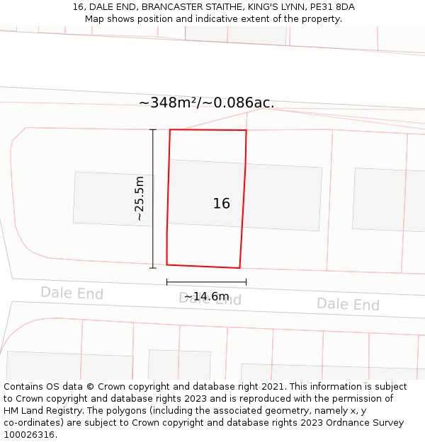 16, DALE END, BRANCASTER STAITHE, KING'S LYNN, PE31 8DA: Plot and title map