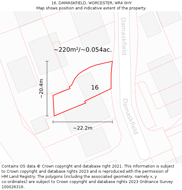 16, DAMASKFIELD, WORCESTER, WR4 0HY: Plot and title map