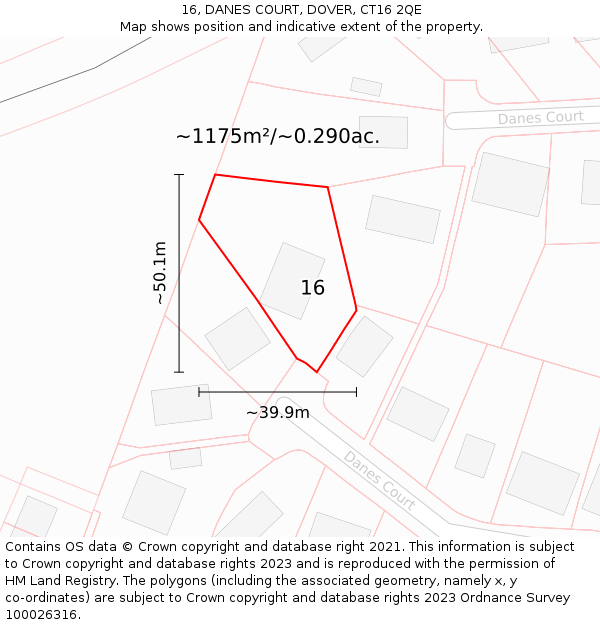 16, DANES COURT, DOVER, CT16 2QE: Plot and title map