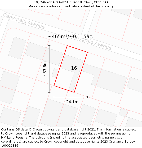 16, DANYGRAIG AVENUE, PORTHCAWL, CF36 5AA: Plot and title map