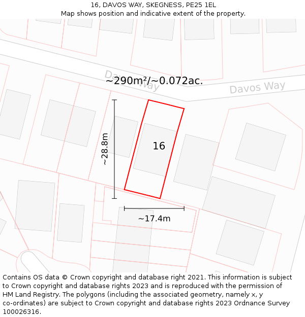 16, DAVOS WAY, SKEGNESS, PE25 1EL: Plot and title map