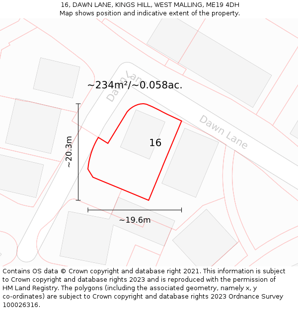 16, DAWN LANE, KINGS HILL, WEST MALLING, ME19 4DH: Plot and title map