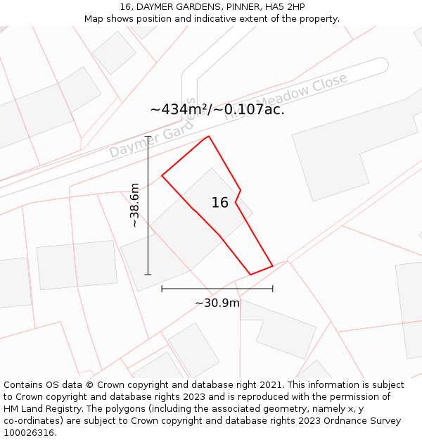 16, DAYMER GARDENS, PINNER, HA5 2HP: Plot and title map