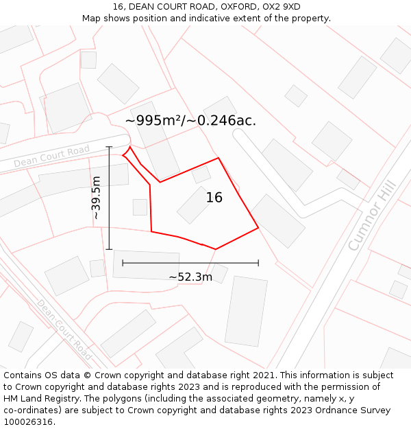 16, DEAN COURT ROAD, OXFORD, OX2 9XD: Plot and title map