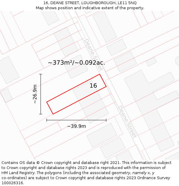 16, DEANE STREET, LOUGHBOROUGH, LE11 5NQ: Plot and title map