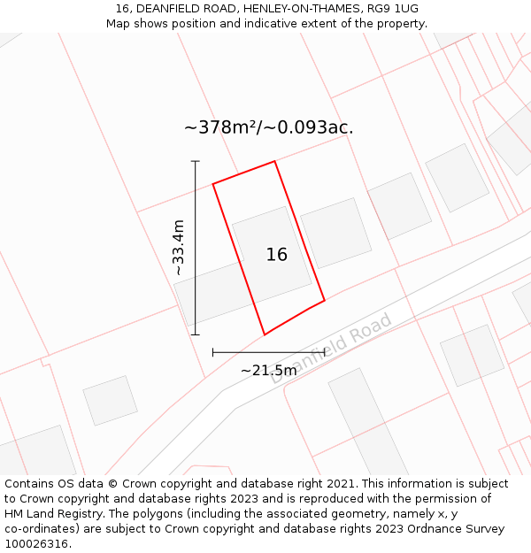 16, DEANFIELD ROAD, HENLEY-ON-THAMES, RG9 1UG: Plot and title map