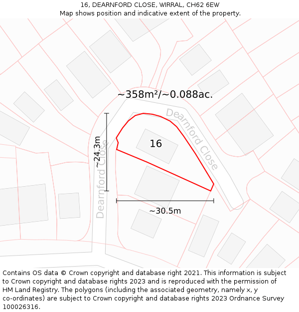 16, DEARNFORD CLOSE, WIRRAL, CH62 6EW: Plot and title map