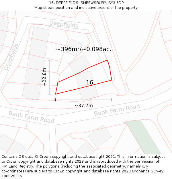 16, DEEPFIELDS, SHREWSBURY, SY3 6DP: Plot and title map