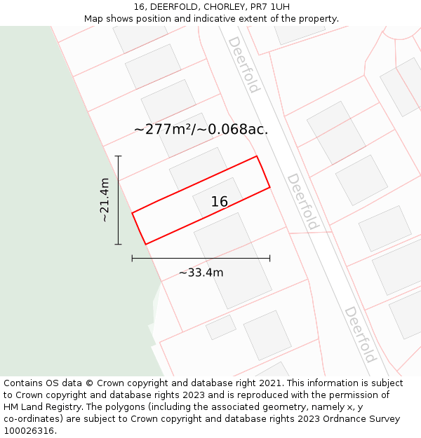 16, DEERFOLD, CHORLEY, PR7 1UH: Plot and title map