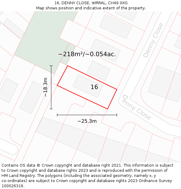 16, DENNY CLOSE, WIRRAL, CH49 0XG: Plot and title map