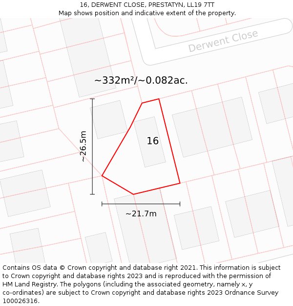 16, DERWENT CLOSE, PRESTATYN, LL19 7TT: Plot and title map