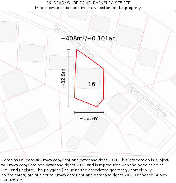 16, DEVONSHIRE DRIVE, BARNSLEY, S75 1EE: Plot and title map